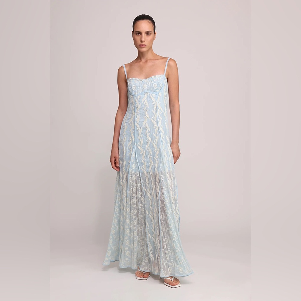 Sabina Musayev Ailani Dress - Pale Blue Maxi Dress with Ivory Accents
